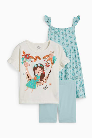 Children Girls - Set - dress, short sleeve T-shirt and cycling shorts - 3 piece - cremewhite