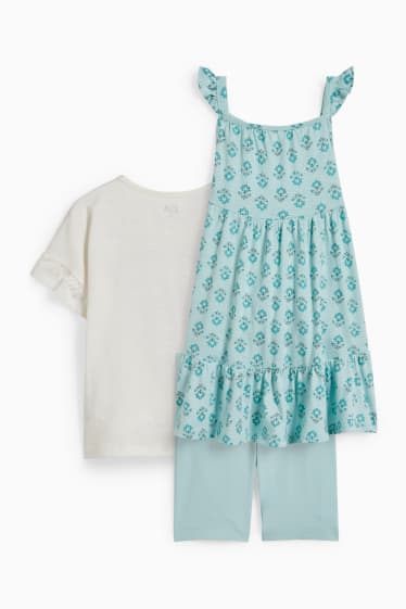 Kinderen - Set - jurk, T-shirt en fietsbroek - 3-delig - crème wit