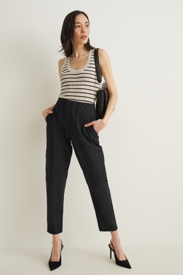 Donna - Pantaloni cargo - vita media - tapered fit - nero