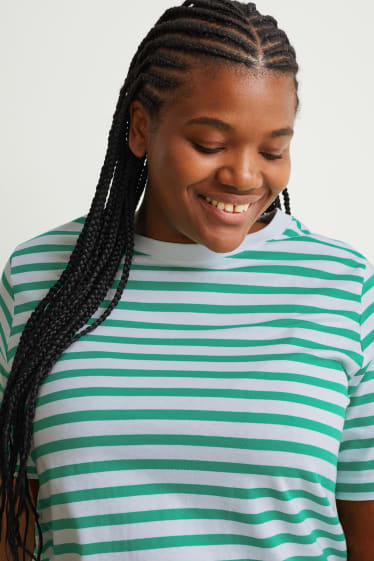 Mujer - Camiseta - de rayas - verde / blanco roto