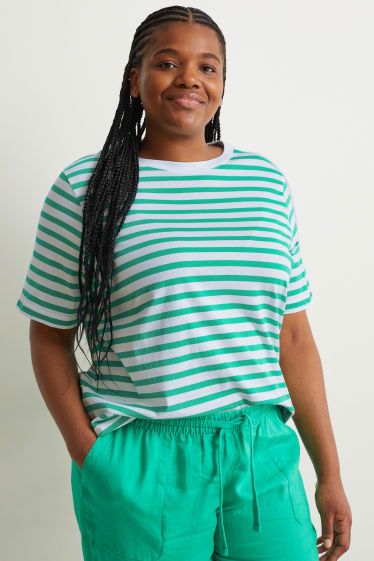 Donna - T-shirt - a righe - verde / bianco crema