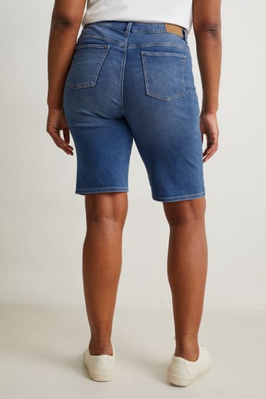 Dámské - Džínové bermudy - high waist - jog denim - LYCRA® - džíny - modré