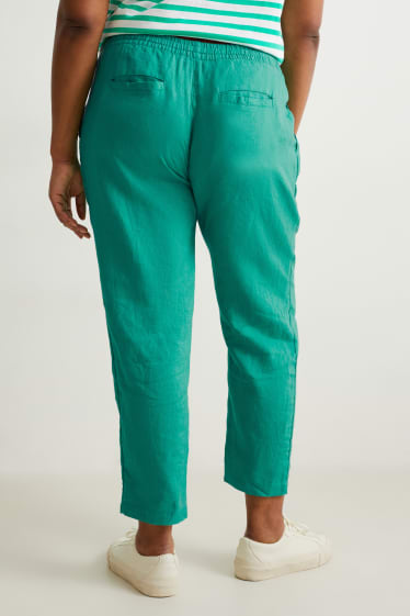 Donna - Pantaloni di lino - vita media - straight fit - verde chiaro