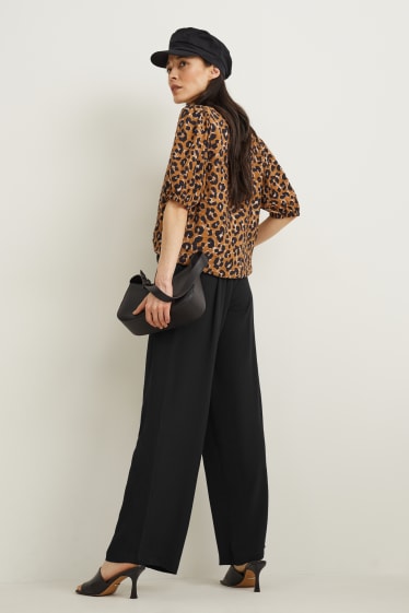 Women - Cloth trousers - mid-rise waist - palazzo - black