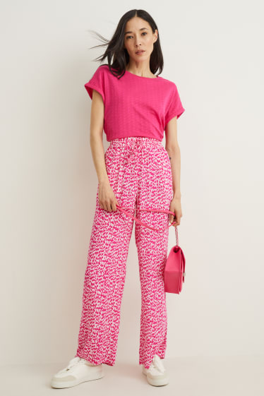 Donna - Pantaloni - vita media - palazzo - fantasia - fucsia