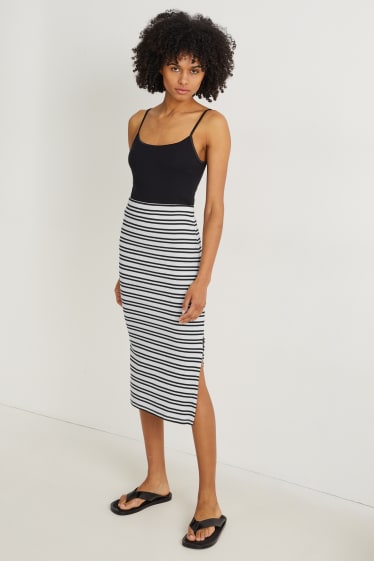 Dames - Rok - gestreept - licht beige