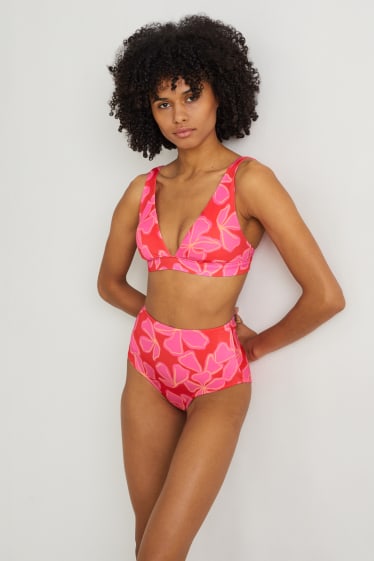 Donna - Slip bikini - vita alta - LYCRA® XTRA LIFE™ - a fiori - fucsia