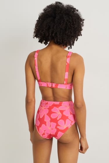 Donna - Slip bikini - vita alta - LYCRA® XTRA LIFE™ - a fiori - fucsia