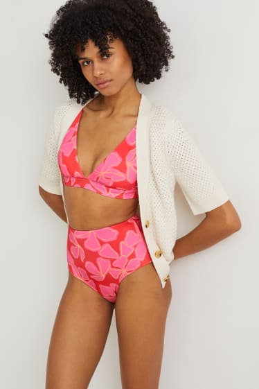 Donna - Slip bikini - vita alta - LYCRA® XTRA LIFE™ - a fiori - fucsia