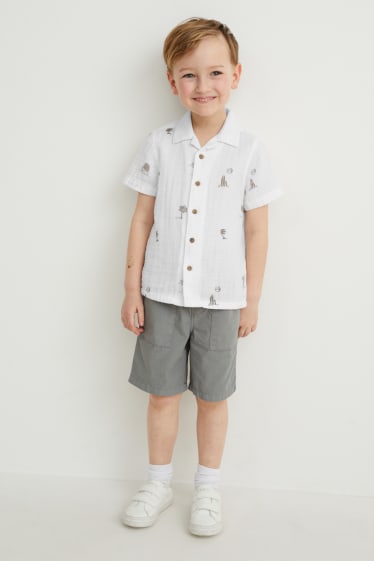 Enfants - Ensemble - chemise et bermudas - 2 pièces - blanc / gris