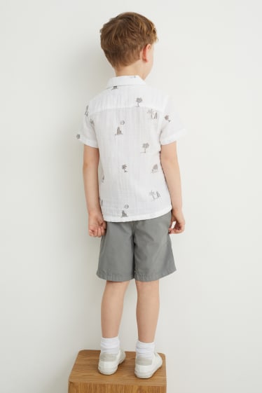 Enfants - Ensemble - chemise et bermudas - 2 pièces - blanc / gris