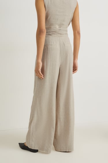 Women - Cloth trousers - super high waist - wide leg - light beige