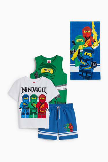 Bambini - Lego Ninjago - set - t-shirt, top, shorts da mare e asciugamano - verde / blu scuro