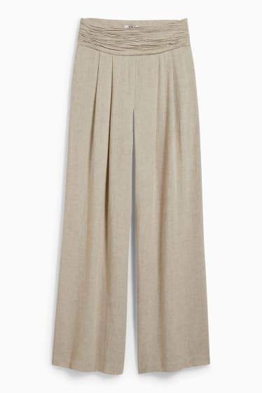 Femei - Pantaloni de stofă - talie foarte înaltă - wide leg - bej deschis