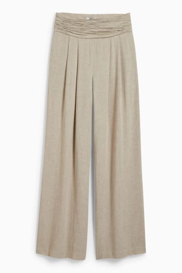 Donna - Pantaloni dii stoffa - vita molto alta - gamba larga - beige chiaro