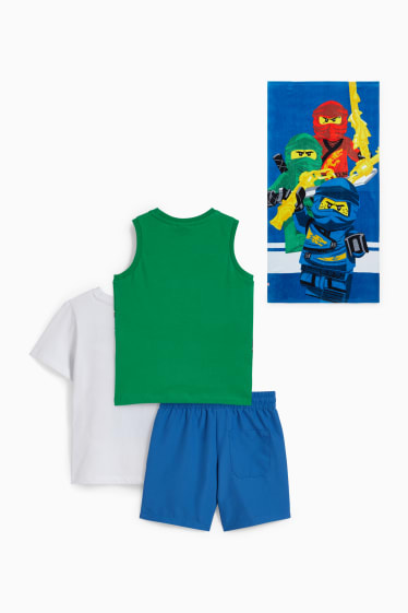 Bambini - Lego Ninjago - set - t-shirt, top, shorts da mare e asciugamano - verde / blu scuro