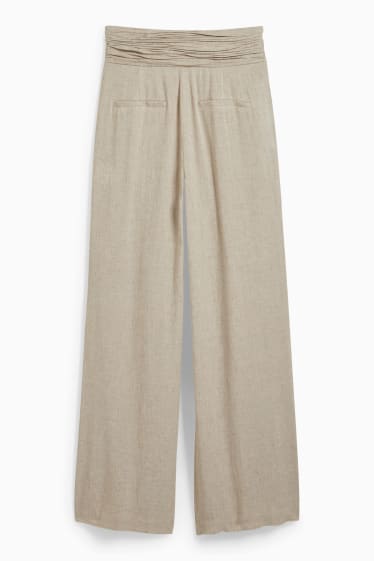 Dames - Pantalon - super high waist - wide leg - licht beige