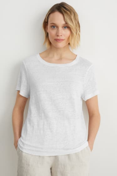 Femmes - T-shirt en lin - blanc
