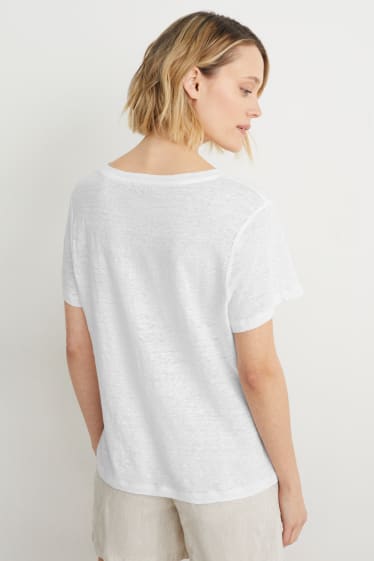 Femmes - T-shirt en lin - blanc