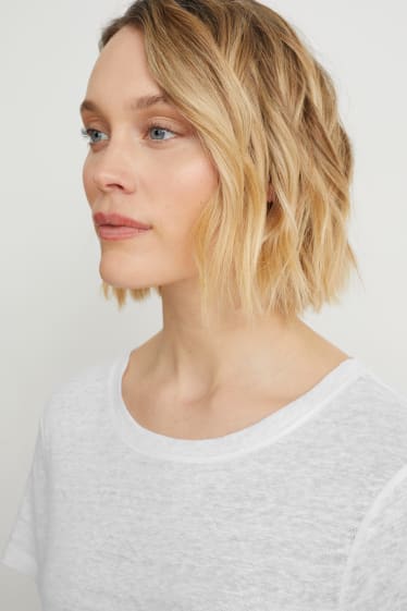 Femmes - T-shirt en lin - blanc