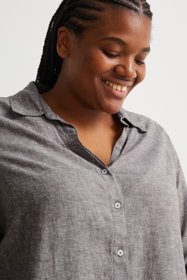 Damen - Bluse - Leinen-Mix - grau