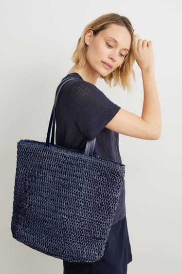 Damen - Stroh-Shopper - dunkelblau