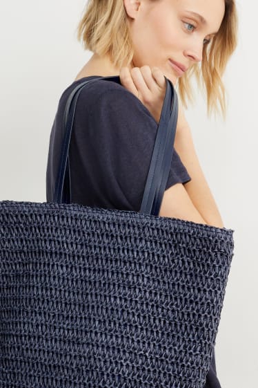 Damen - Stroh-Shopper - dunkelblau