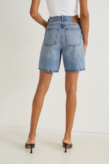 Women - Denim bermuda shorts - high waist - denim-light blue