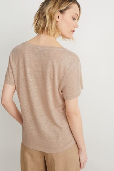 Dames - Linnen T-shirt - taupe