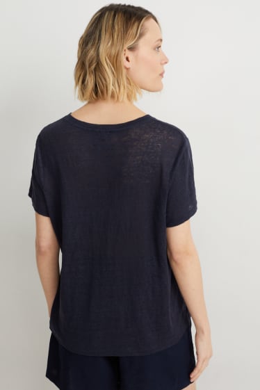 Damen - Leinen-T-Shirt - dunkelblau