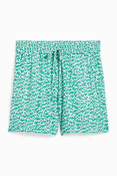 Damen - Basic-Shorts - Mid Waist - gemustert - grün / cremeweiss
