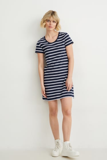 Damen - T-Shirt-Kleid - LYCRA® - gestreift - dunkelblau / weiss