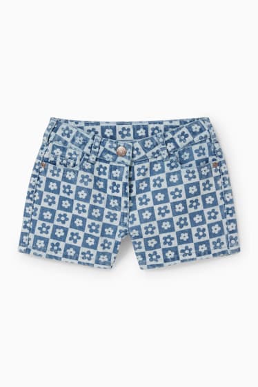 Enfants - Short en jean - à fleurs - bleu