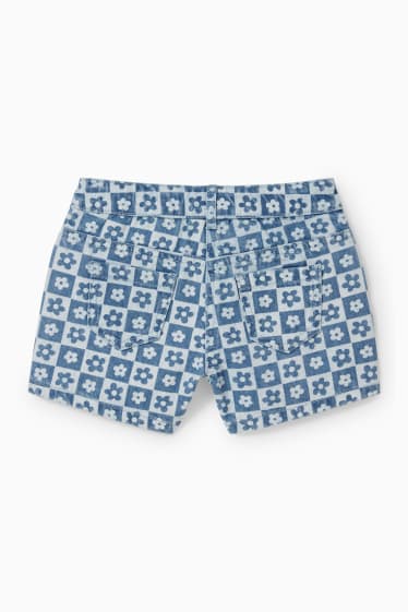 Children - Denim shorts - floral - blue