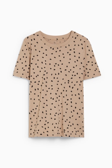 Kobiety - T-shirt basic - w cętki - beżowy