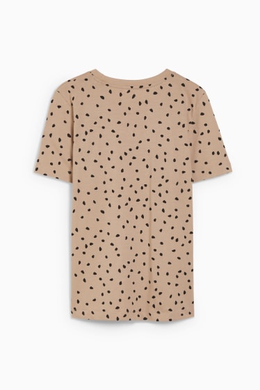 Kobiety - T-shirt basic - w cętki - beżowy