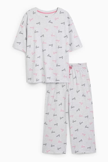 Femmes - Pyjama - à motif - gris clair chiné