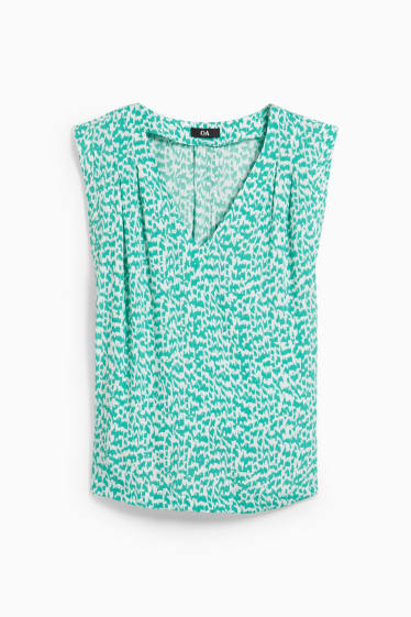 Donna - Blusa smanicata basic - con motivi - verde / bianco crema