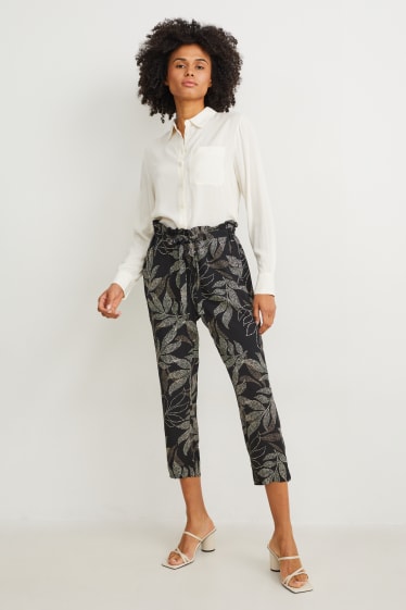 Femmes - Pantalon de toile - high waist - tapered fit - noir