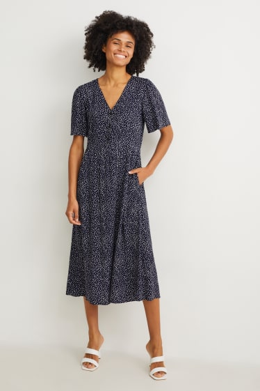 Mujer - Vestido estilo imperio - de lunares - azul oscuro