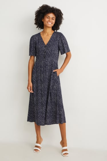 Femmes - Robe empire - à pois - bleu foncé