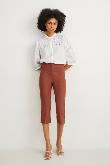 Women - Cloth trousers - high waist - cigarette fit - brown