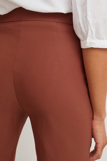 Dámské - Plátěné kalhoty - high waist - cigarette fit - hnědá