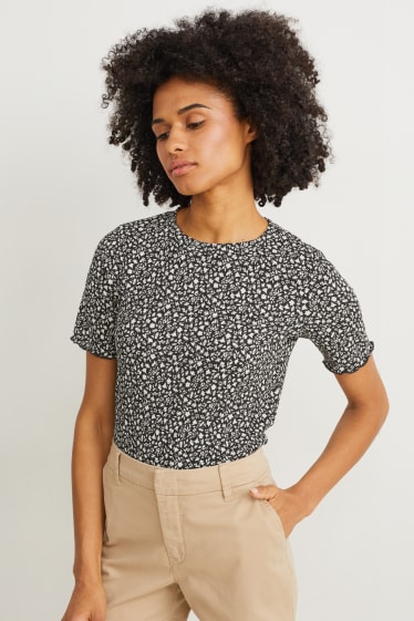 Femei - Tricou - cu flori - negru