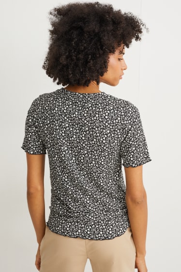 Femmes - T-shirt - à fleurs - noir