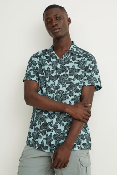 Heren - Overhemd - slim fit - reverskraag - gemakkelijk te strijken - zwart / turquoise