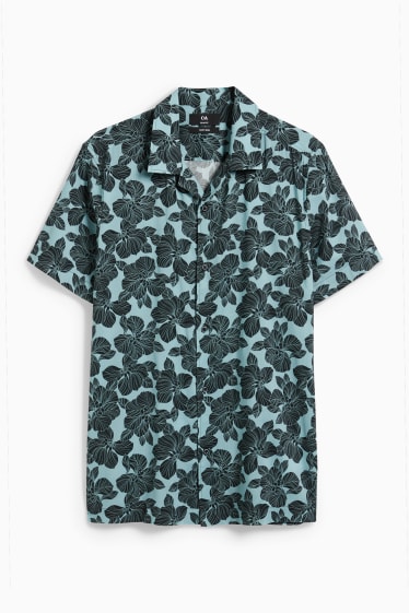 Heren - Overhemd - slim fit - reverskraag - gemakkelijk te strijken - zwart / turquoise