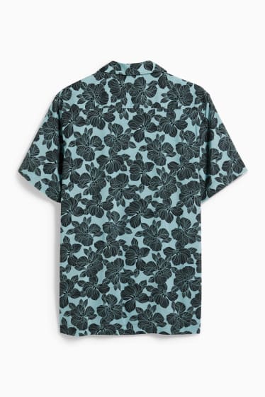 Heren - Overhemd - slim fit - reverskraag - gemakkelijk te strijken - zwart / turquoise