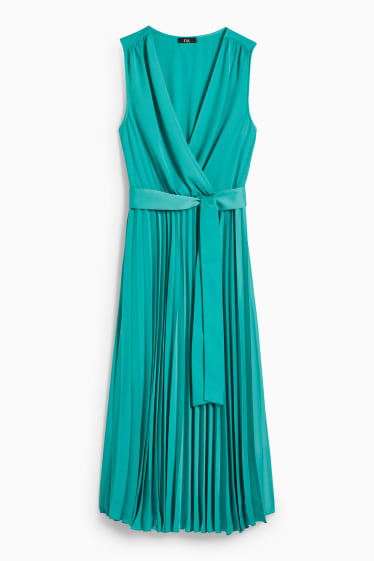 Women - Wrap dress - pleated - light green