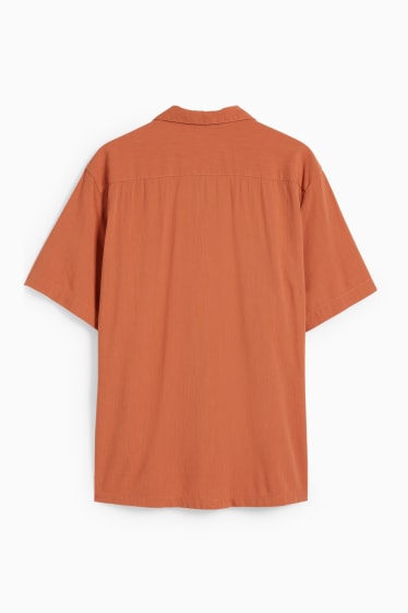 Pánské - Košile - regular fit - klopový límec - tmavě oranžová